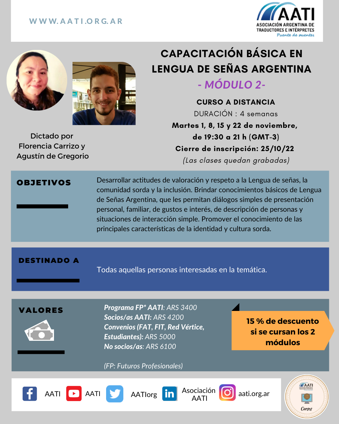 CERRADO: Capacitación básica en Lengua de Señas Argentina Módulo 2