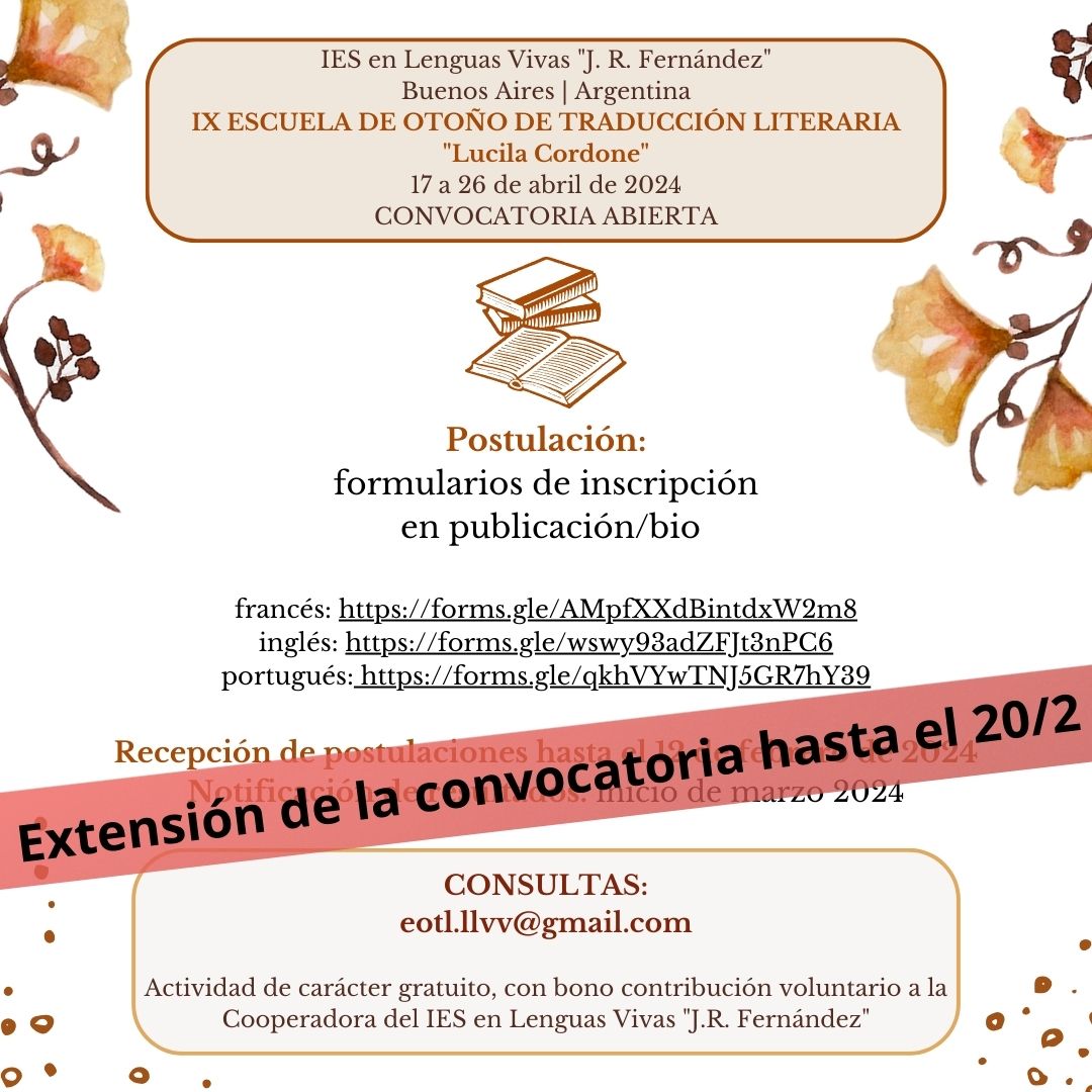 IX Edición de la Escuela de otoño de Traducción Literaria «Lucila Cordone»