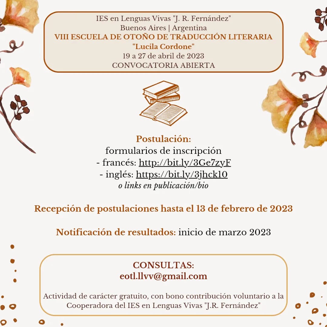 VIII Edición de la Escuela de otoño de Traducción Literaria «Lucila Cordone»