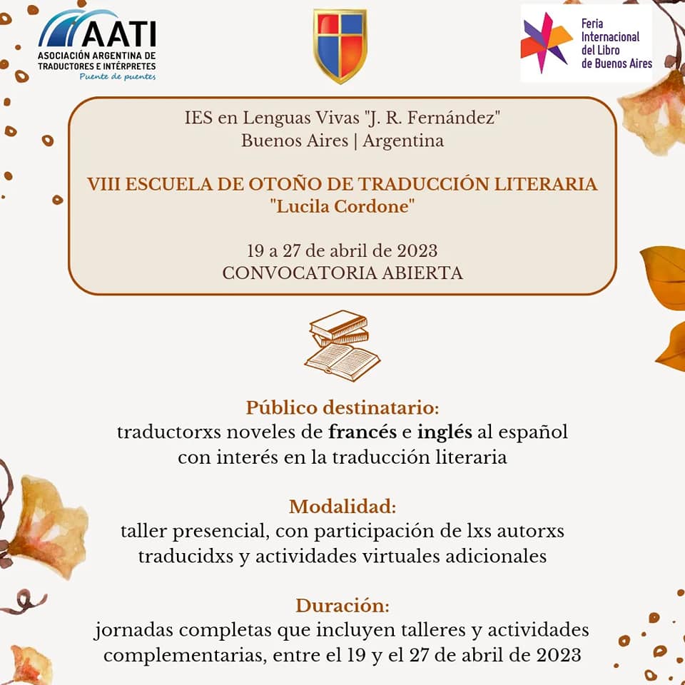 VIII Edición de la Escuela de otoño de Traducción Literaria «Lucila Cordone»