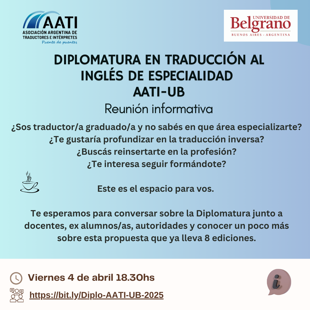 CERRADO: Reunión informativa: Diplomatura en Traducción al Inglés de Especialidad AATI-UB